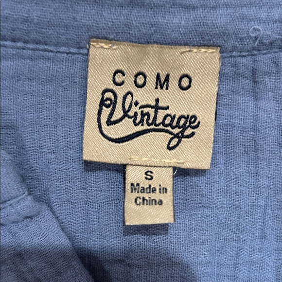 Como Vintage Slate Blue Gauze Henley Short Sleeve Top women size small - Picture 2 of 3